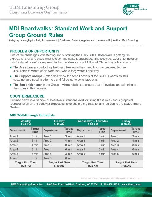 MDI Boardwalks: Standard Work and Support Group Ground Rules