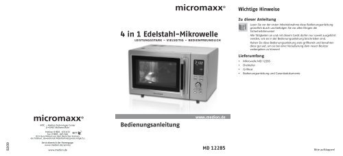 4 in 1 Edelstahl-Mikrowelle Bedienungsanleitung