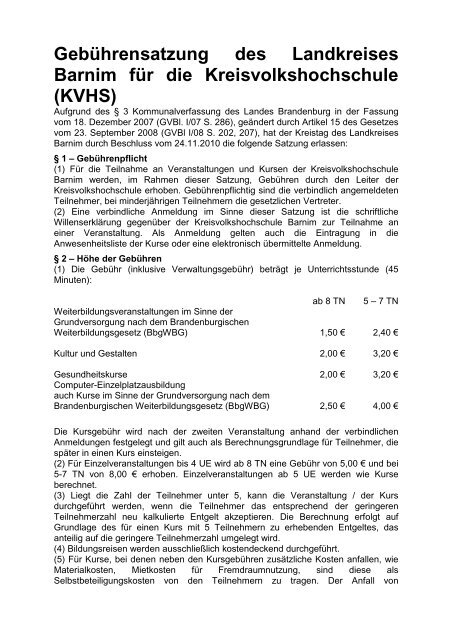 Anmeldungen - VHS Volkshochschule Bernau