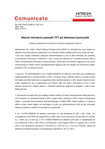 Hitachi presenta due display TFT da 17 pollici dalle ... - KOE Europe