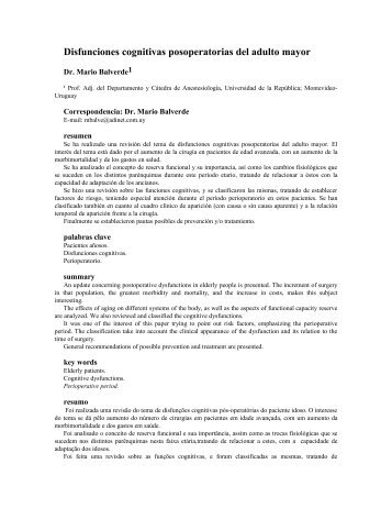 Disfunciones cognitivas posoperatorias del adulto mayor - SciELO