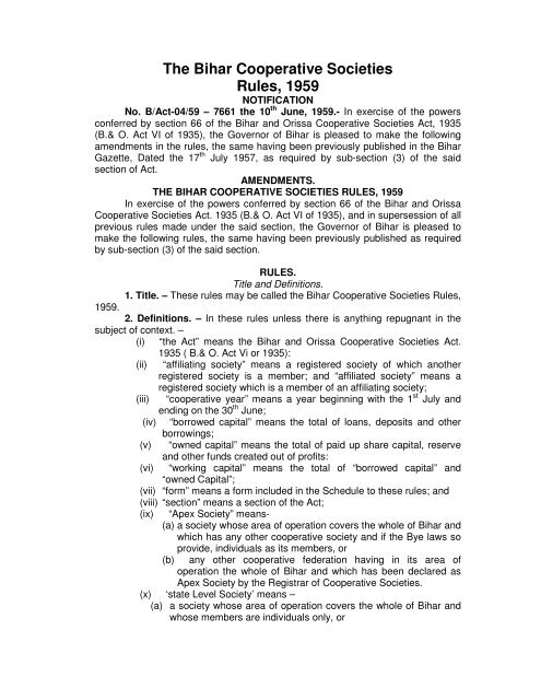 Bihar Cooperative Societies Rules, 1959 - Cooperative Department ...