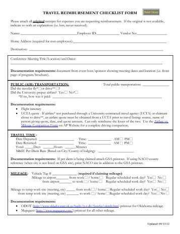 TRAVEL REIMBURSEMENT CHECKLIST FORM