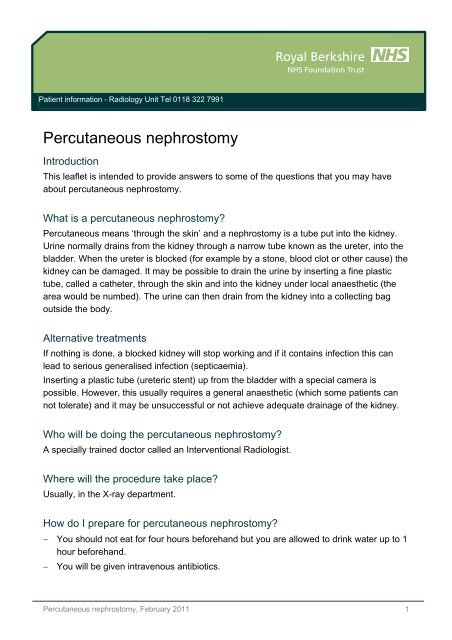 Percutaneous Nephrostomy The Royal Berkshire Nhs Foundation