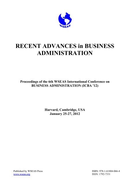 RECENT ADVANCES in BUSINESS ADMINISTRATION ... - Wseas.us