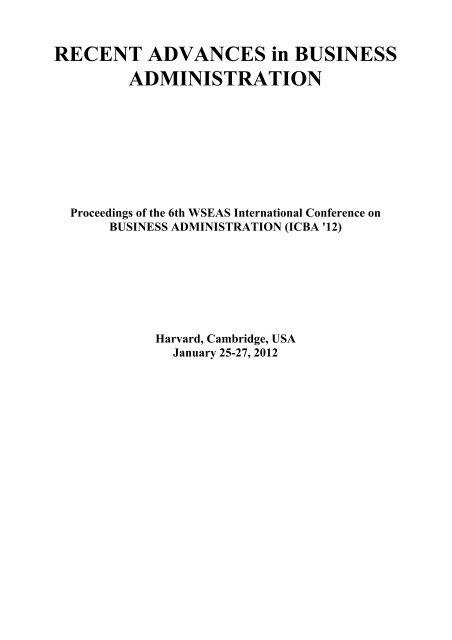 RECENT ADVANCES in BUSINESS ADMINISTRATION ... - Wseas.us