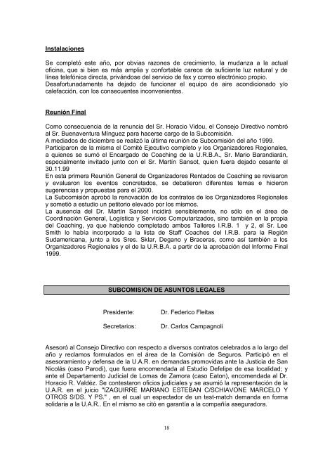 Memoria 1999 - UniÃ³n Argentina de Rugby