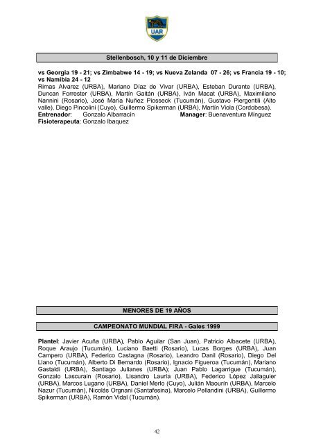 Memoria 1999 - UniÃ³n Argentina de Rugby