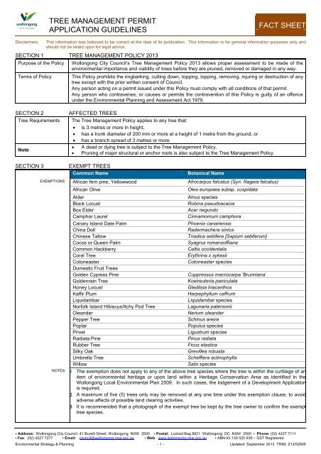 Tree Management Permit - Application Guidelines - Wollongong City ...