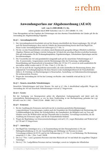 Anwendungserlass zur Abgabenordnung (AEAO) - rehmnetz.de