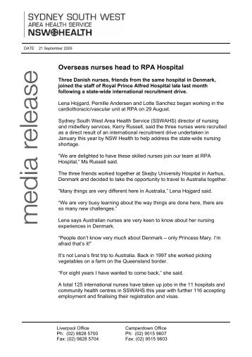 Overseas nurses head to RPA Hospital - Sydney South West Area ...