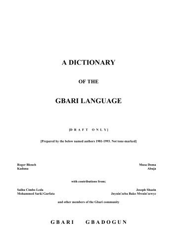 A DICTIONARY GBARI LANGUAGE - Roger Blench