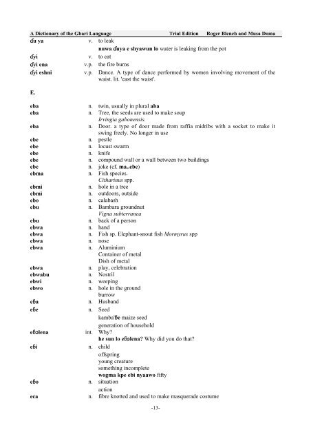 A DICTIONARY GBARI LANGUAGE - Roger Blench