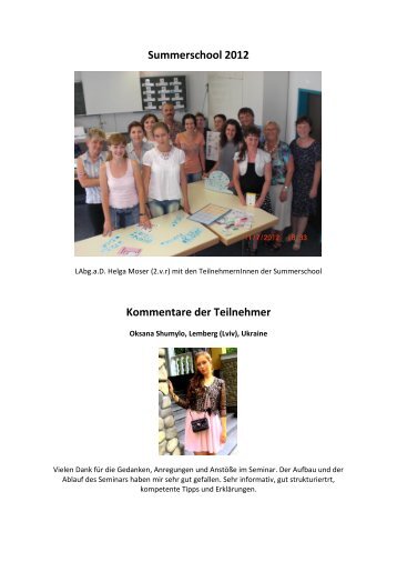 geht es zum Bericht Ã¼ber "Summerschool in Linz" - Landlerhilfe