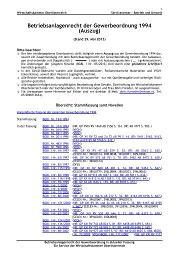 Betriebsanlagenrecht der Gewerbeordnung - Wirtschaftskammer ...