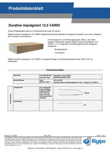 Produktdatenblatt Duraline imprägniert 12 5 VARIO - Rigips