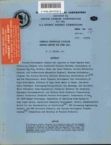 chemical technology division monthly report for june 1963.