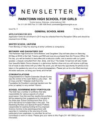 Newsletter 9 : 18 May 2012 - Parktown High School for Girls