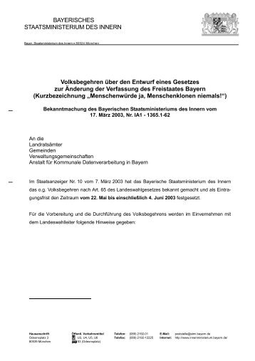 BAYERISCHES STAATSMINISTERIUM DES ... - Wahlen - Bayern