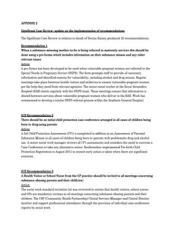 Appendix 2: Update on implementation of recommendations