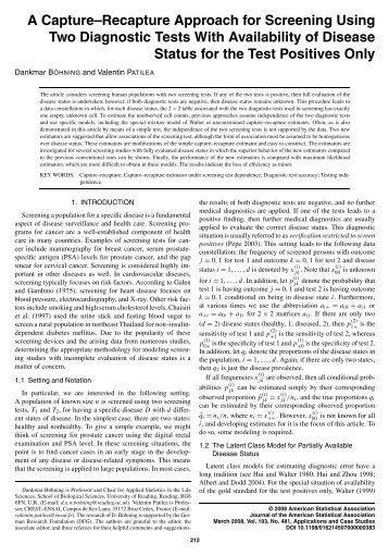 A Capture-Recapture Approach for Screening Using Two Diagnostic ...