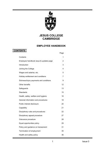 Employee handbook - Jesus College - University of Cambridge