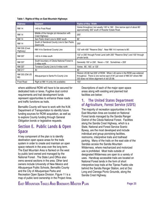 East Mountain Trails & Bikeways Master Plan - Bernalillo County