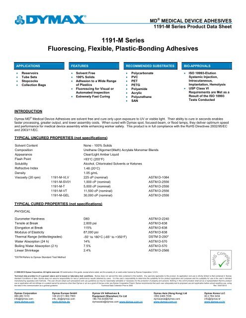 1191-M Series Fluorescing, Flexible, Plastic-Bonding Adhesives