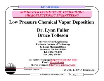 Low Pressure Chemical Vapor Deposition Dr. Lynn Fuller Bruce ...
