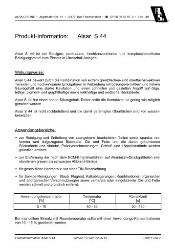 Produkt-Information: Alsar S 44 - Alsa-Chemie