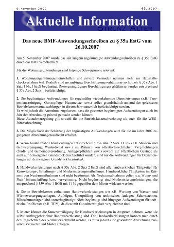 Das neue BMF-Anwendungsschreiben zu Â§ 35a EstG vom 26.10.2007