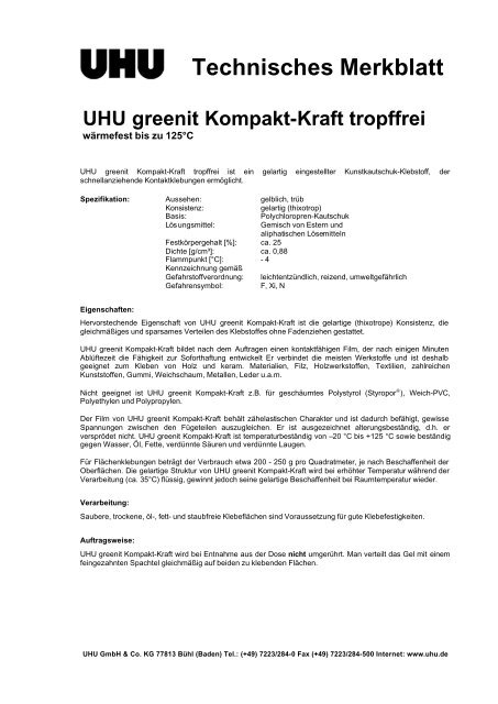 Technisches Merkblatt - UHU-profishop