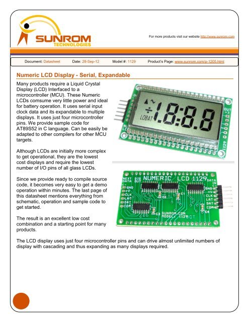 Numeric LCD Display - Serial, Expandable - Sunrom Technologies