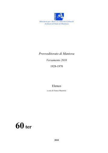 Provveditorato di Mantova Versamento 2010 - Ministero per i Beni e ...