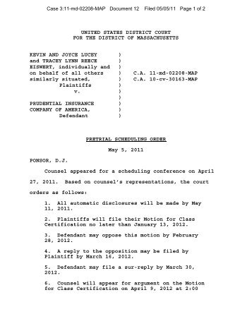 Pretrial Scheduling Order - District of Massachusetts