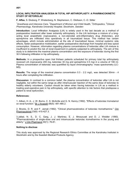 A01 LOCAL INFILTRATION ANALGESIA IN TOTAL HIP ... - Kenes