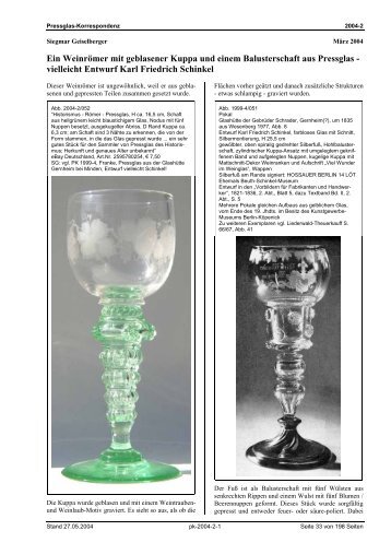 vielleicht Entwurf Karl Friedrich Schinkel - Pressglas-Korrespondenz