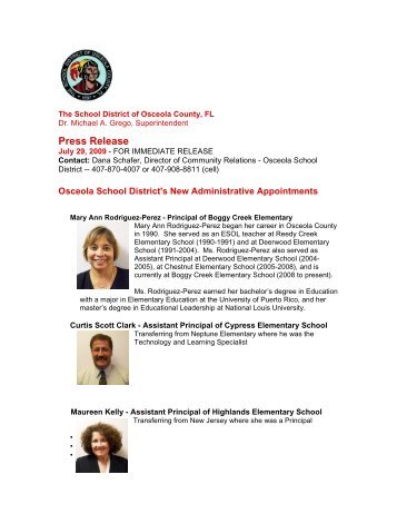 Press Release - Osceola County School District