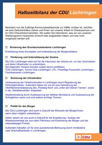 Halbzeitbilanz der CDU Lüchtringen - CDU Höxter