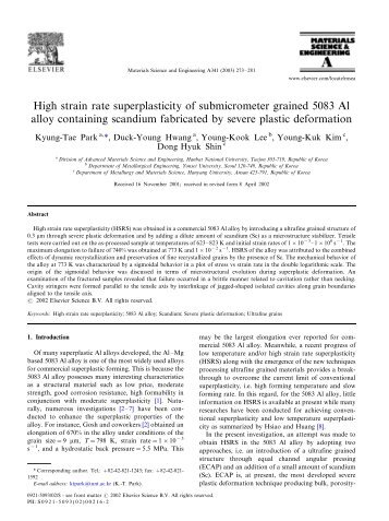 High strain rate superplasticity of submicrometer grained 5083 Al ...