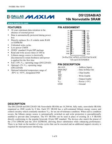 DS1220AB/AD 16k Nonvolatile SRAM - Maxim