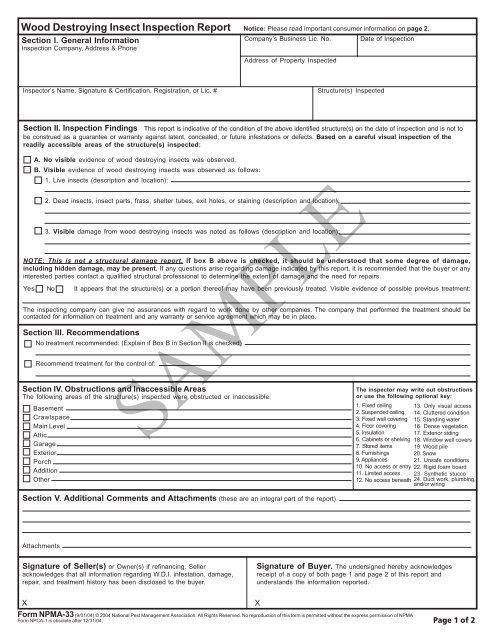 NPMA-33 Inspection Form