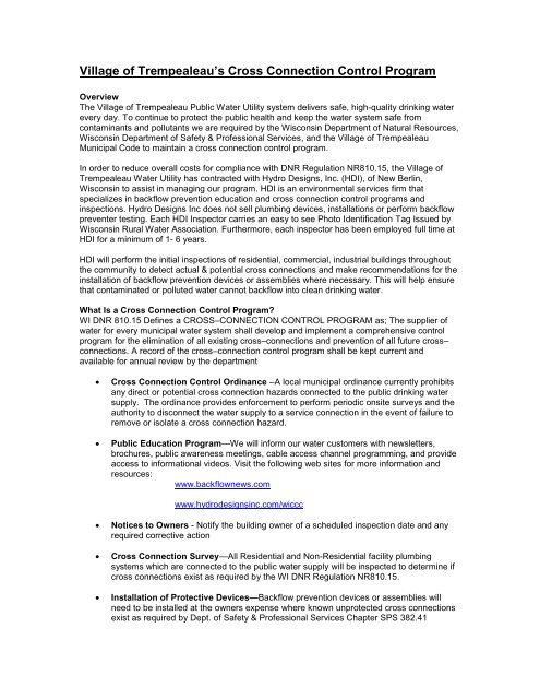 Village of Trempealeau's Cross Connection Control Program
