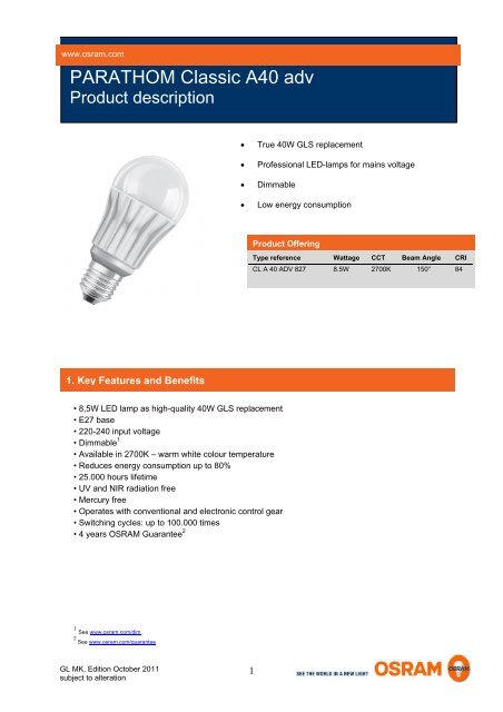 PARATHOM Classic A40 adv - Osram