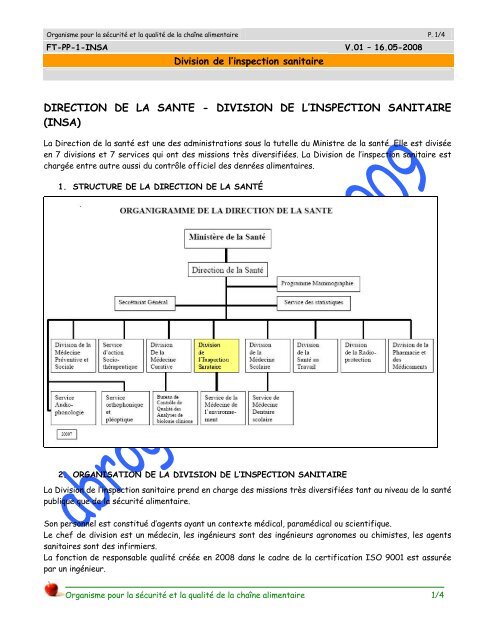 Division de l'inspection sanitaire - Sécurité alimentaire