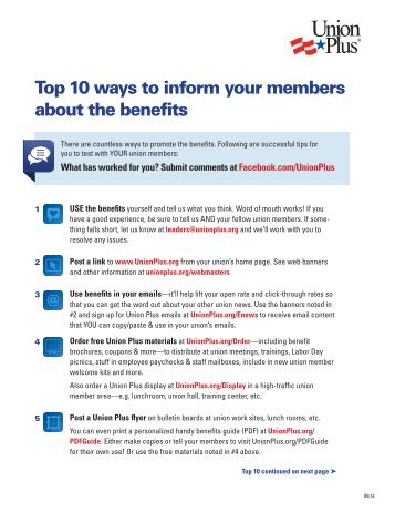 Download Top 10 Ways to Inform Members - Union Plus