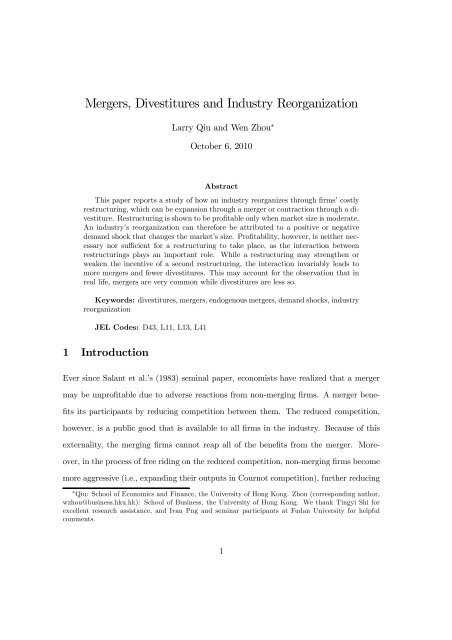 Mergers, Divestitures and Industry Reorganization - the School of ...