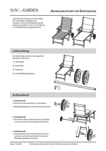 Aufbauanleitung für Gartenliege, D, GB SUN GARDEN GmbH