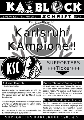 KA BL CK Karlsruh' KAmpione!! - Supporters Karlsruhe 1986 eV