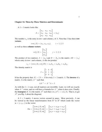 1 Chapter 14. Three-by-Three Matrices and Determinants A 3 ÃƒÂ— 3 ...